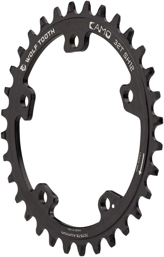 Wolf Tooth CAMO Aluminum Chainring - 32t, Wolf Tooth CAMO Mount, Drop-Stop ST, Requires 12-Speed HG+ Chain, Black