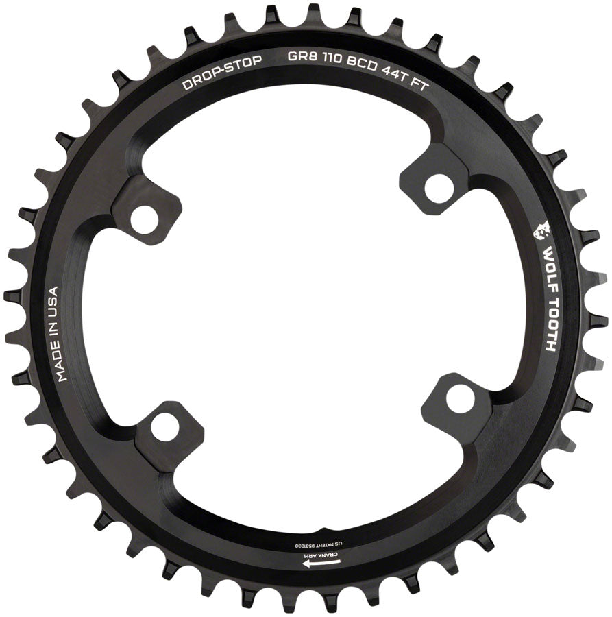 Wolf Tooth Shimano 110 Asymmetric BCD Chainring - 42t, 110 Asymmetric BCD, 4-Bolt, Drop-Stop B, For Shimano GRX Cranks,