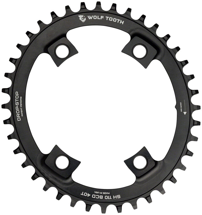 Wolf Tooth Elliptical Shimano 110 Asymmetric BCD Chainring - 40t, 110 Asymmetric BCD, 4-Bolt, Drop-Stop B, For Shimano - Chainring - Elliptical Shimano 110 Asymmetric BCD Chainrings