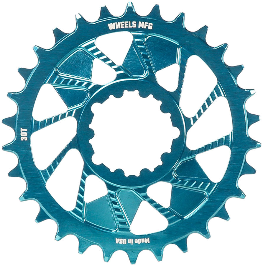 Wheels Manufacturing Direct Mount Chainring - 30t, SRAM 3-Bolt Direct Mount, 3mm Offset, T-Type Chain Compatible, Teal MPN: CR-SR313-30-5 UPC: 810124714154 Direct Mount Chainrings Direct Mount T-Type Compatible Chainring