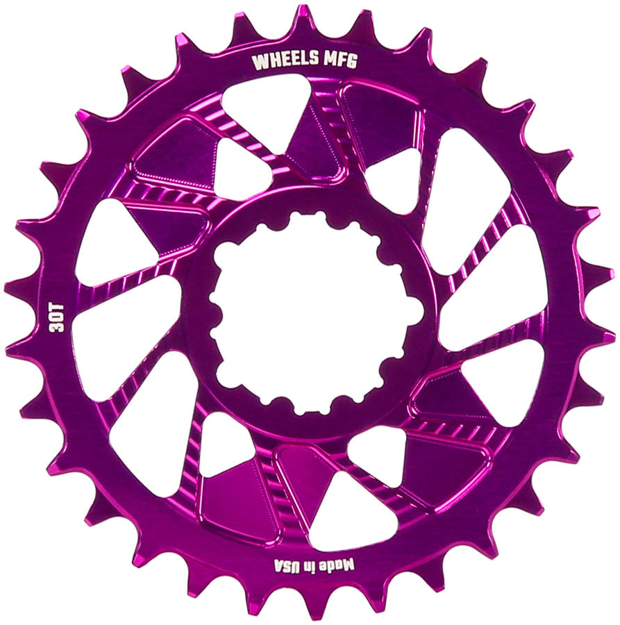 Wheels Manufacturing Direct Mount Chainring - 30t, SRAM 3-Bolt Direct Mount, 3mm Offset, T-Type Chain Compatible, Purple