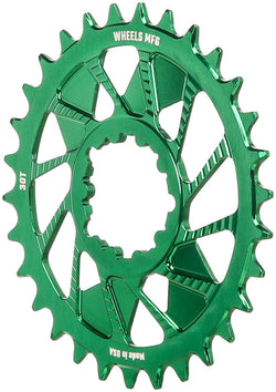 Wheels Manufacturing Direct Mount Chainring - 30t, SRAM 3-Bolt Direct Mount, 3mm Offset, T-Type Chain Compatible, Green - Direct Mount Chainrings - Direct Mount T-Type Compatible Chainring