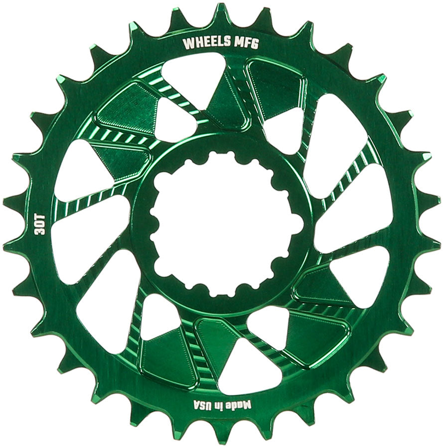 Wheels Manufacturing Direct Mount Chainring - 30t, SRAM 3-Bolt Direct Mount, 3mm Offset, T-Type Chain Compatible, Green