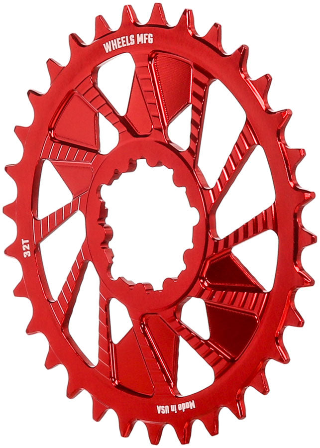 Wheels Manufacturing Direct Mount Chainring - 32t, SRAM 3-Bolt Direct Mount, 3mm Offset, T-Type Chain Compatible, Red - Direct Mount Chainrings - Direct Mount T-Type Compatible Chainring