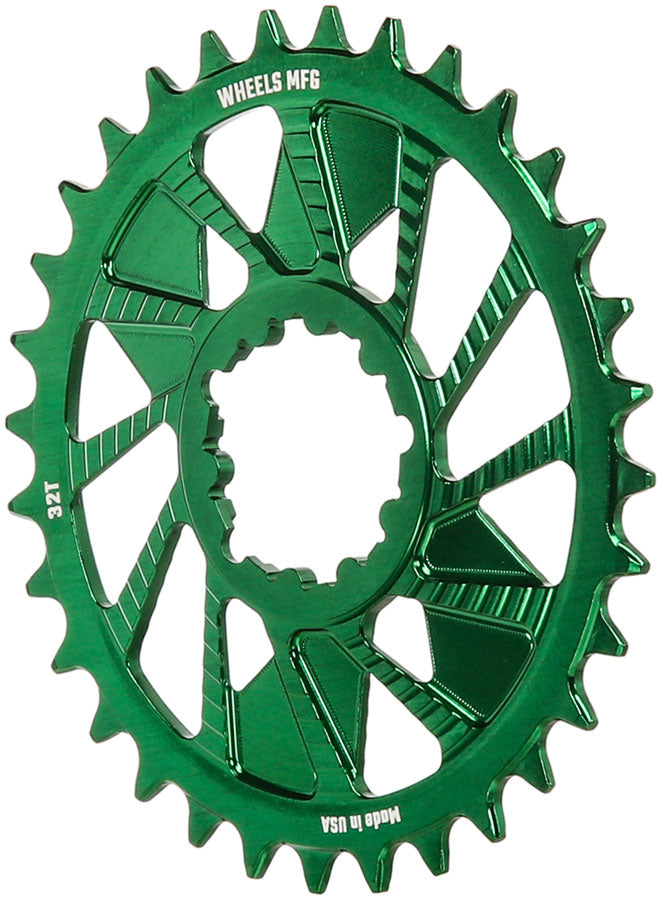 Wheels Manufacturing Direct Mount Chainring - 32t, SRAM 3-Bolt Direct Mount, 3mm Offset, T-Type Chain Compatible, Green - Direct Mount Chainrings - Direct Mount T-Type Compatible Chainring
