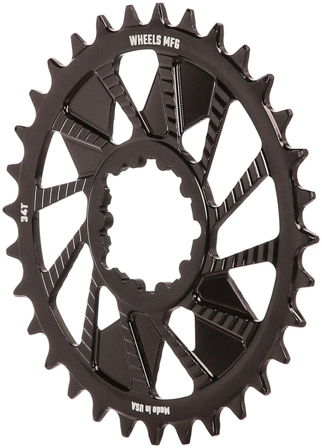 Wheels Manufacturing Direct Mount Chainring - 34t, SRAM 3-Bolt Direct Mount, 3mm Offset, T-Type Chain Compatible, Black - Direct Mount Chainrings - Direct Mount T-Type Compatible Chainring