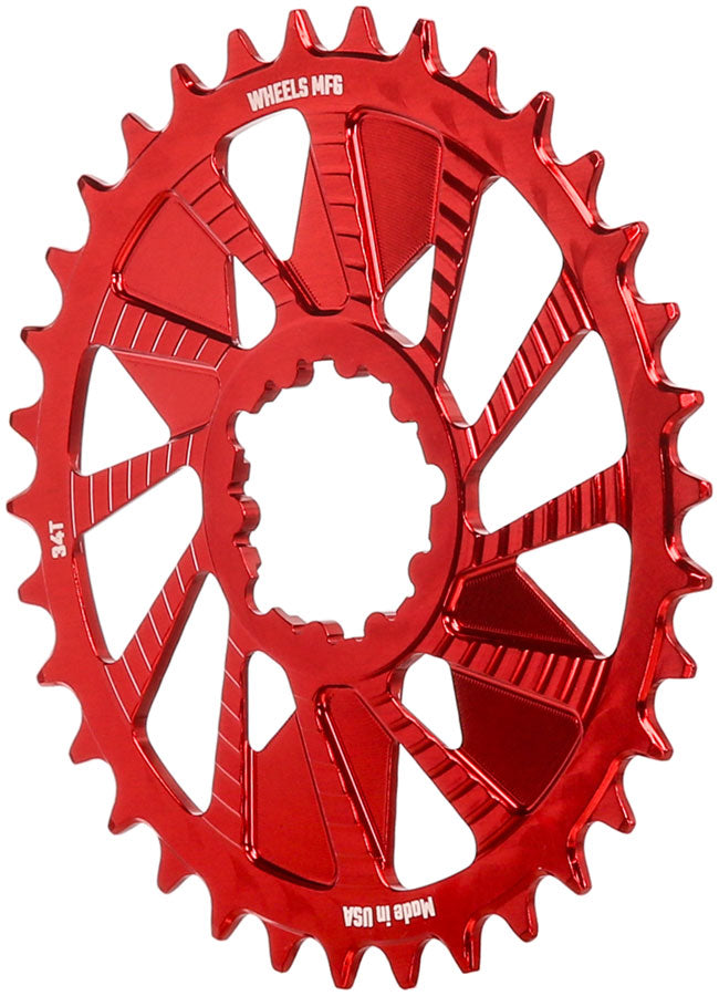 Wheels Manufacturing Direct Mount Chainring - 34t, SRAM 3-Bolt Direct Mount, 3mm Offset, T-Type Chain Compatible, Red - Direct Mount Chainrings - Direct Mount T-Type Compatible Chainring