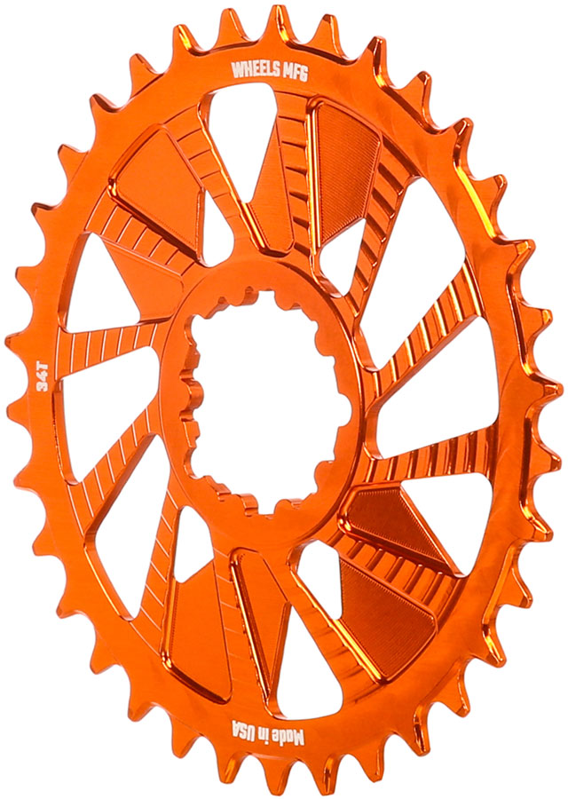 Wheels Manufacturing Direct Mount Chainring - 34t, SRAM 3-Bolt Direct Mount, 3mm Offset, T-Type Chain Compatible, Orange - Direct Mount Chainrings - Direct Mount T-Type Compatible Chainring