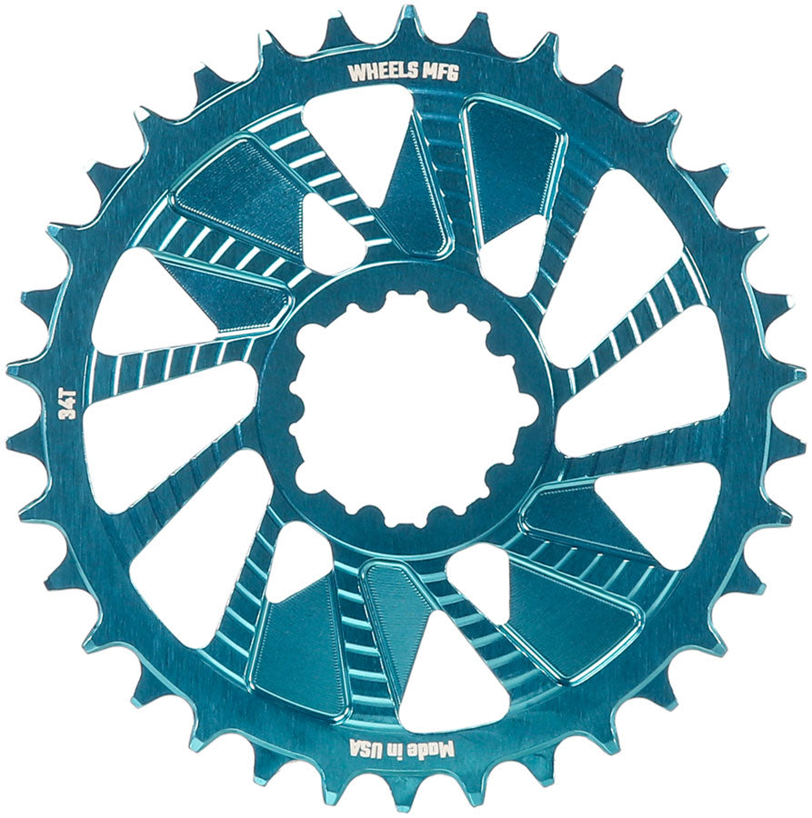 Wheels Manufacturing Direct Mount Chainring - 34t, SRAM 3-Bolt Direct Mount, 3mm Offset, T-Type Chain Compatible, Teal MPN: CR-SR313-34-5 UPC: 810124714291 Direct Mount Chainrings Direct Mount T-Type Compatible Chainring