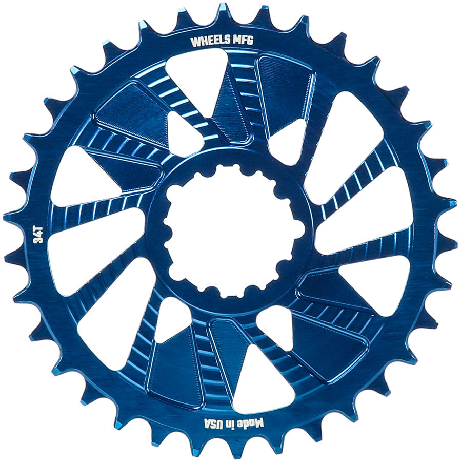 Wheels Manufacturing Direct Mount Chainring - 34t, SRAM 3-Bolt Direct Mount, 3mm Offset, T-Type Chain Compatible, Blue