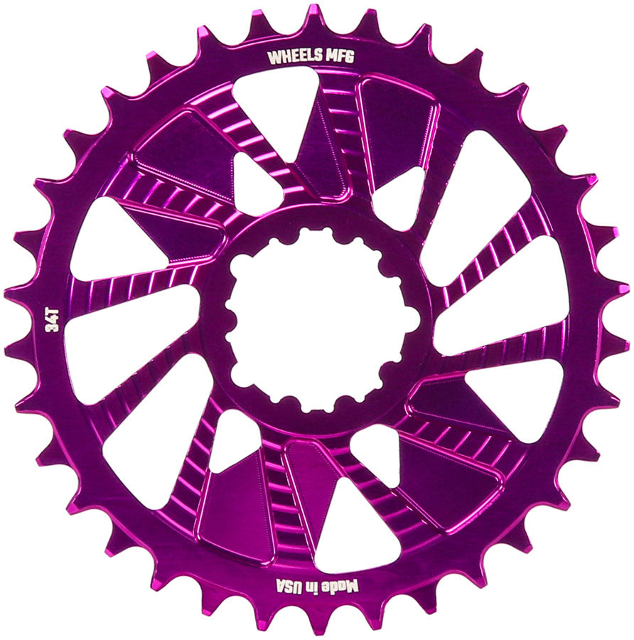 Wheels Manufacturing Direct Mount Chainring - 34t, SRAM 3-Bolt Direct Mount, 3mm Offset, T-Type Chain Compatible, Purple
