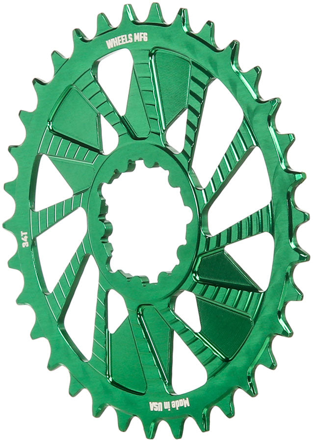 Wheels Manufacturing Direct Mount Chainring - 34t, SRAM 3-Bolt Direct Mount, 3mm Offset, T-Type Chain Compatible, Green - Direct Mount Chainrings - Direct Mount T-Type Compatible Chainring