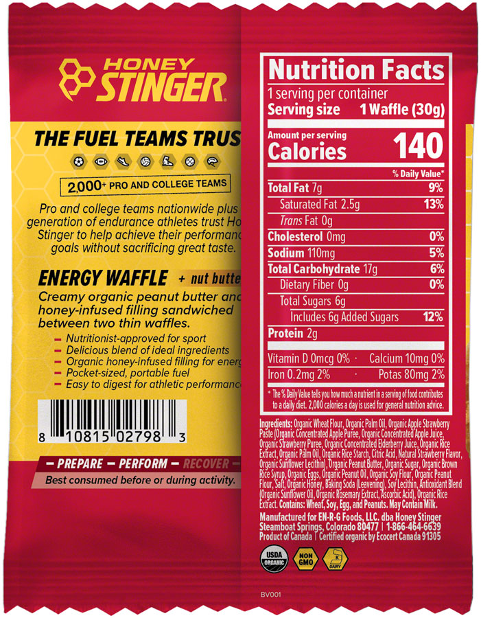Honey Stinger Organic Waffle - Peanut Butter Strawberry, Box of 12 MPN: 75112 UPC: 810815028003 Waffle Organic Waffle