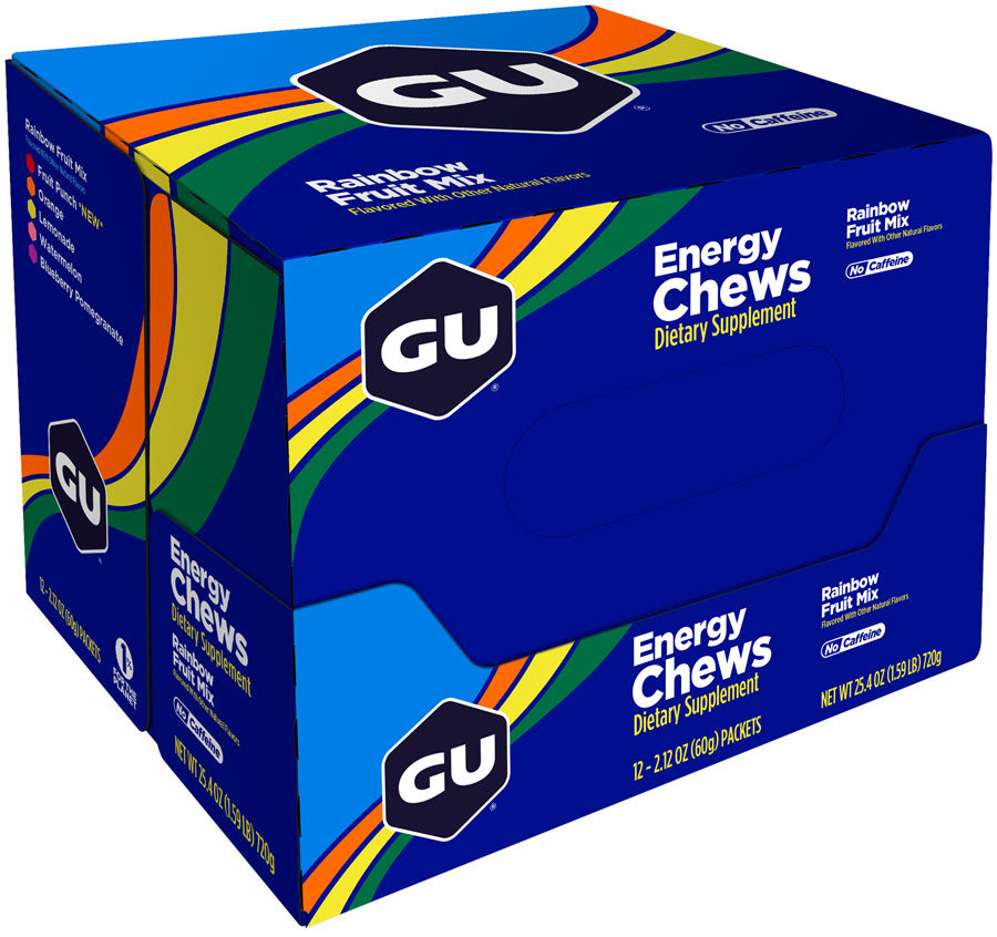 GU Energy Chews-Rainbow Mix, Box of 12 MPN: 124999 UPC: 769493109026 Chew Energy Chews