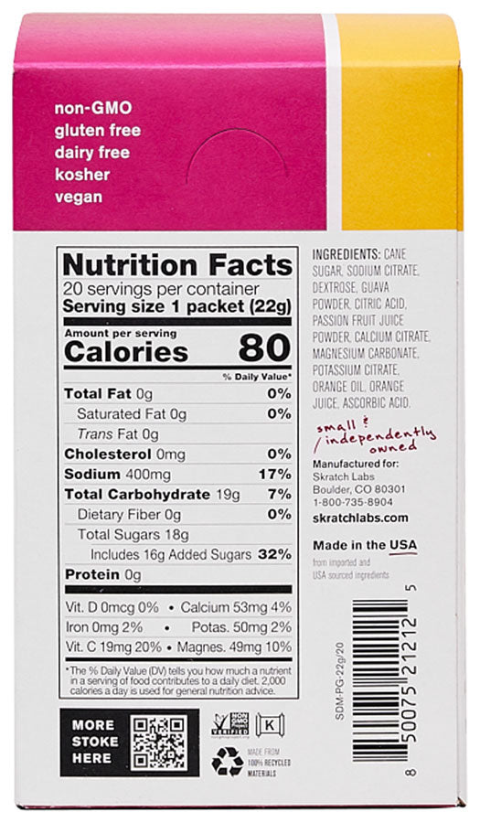 Skratch Labs Hydration Sport Drink - Passion Fruit/Orange/Guava, Single Serving 20-Pack - Sport Hydration - Hydration Sport Drink Mix