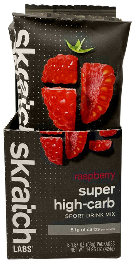 Skratch Labs Super High-Carb Sport Drink - Raspberry, 53g, Single Serving 8-Pack - Sport Hydration - Super High-Carb Sport Drink Mix
