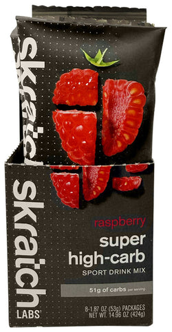Skratch Labs Super High-Carb Sport Drink - Raspberry, 53g, Single Serving 8-Pack - Sport Hydration - Super High-Carb Sport Drink Mix