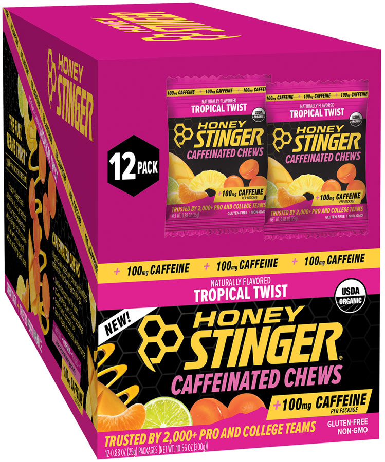Honey Stinger High Caffeinated Energy Chews - Tropical Twist, Box of 12 Packets MPN: 78512 UPC: 810815029307 Chew Caffeinated Energy Chews