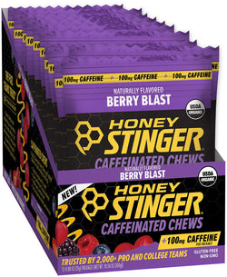 Honey Stinger High Caffeinated Chews - Berry Blast, Box of 12 Packets - Chew - Caffeinated Energy Chews