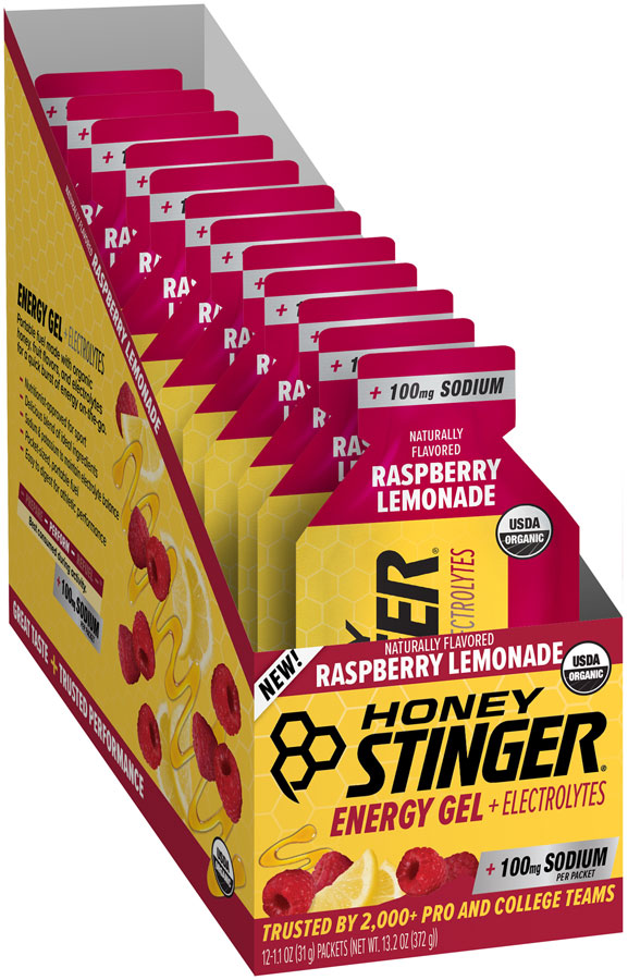 Honey Stinger Electrolyte Energy Gel - Raspberry Lemonade, Box of 12 - Gel - Energy Gel
