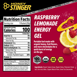 Honey Stinger Electrolyte Energy Gel - Raspberry Lemonade, Box of 12 - Gel - Energy Gel