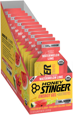 Honey Stinger Electrolyte Energy Gel - Watermelon Lime, Box of 12 - Gel - Energy Gel