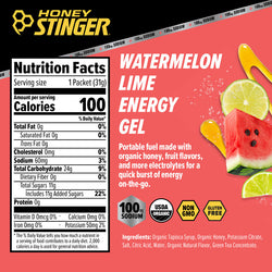 Honey Stinger Electrolyte Energy Gel - Watermelon Lime, Box of 12 - Gel - Energy Gel