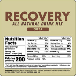 Untapped Recovery Drink Mix - Cocoa, Maple - Sport Hydration - Recovery Drink Mix