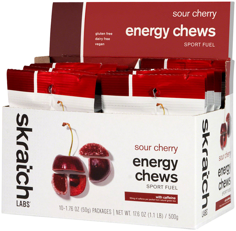 Skratch Labs Energy Chews Sport Fuel - Caffeinated Sour Cherry, Box of 10 - Chew - Energy Chews Sport Fuel