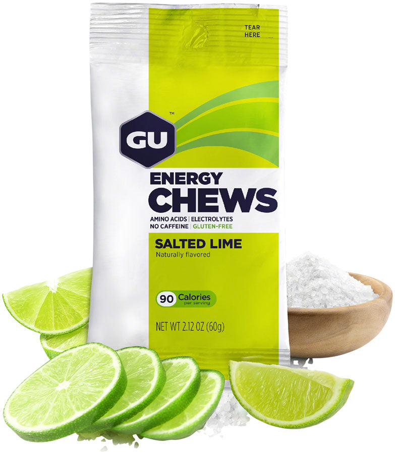 GU Energy Chews - Salted Lime, Box of 12 Bags - Chew - Energy Chews