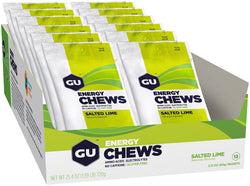 GU Energy Chews - Salted Lime, Box of 12 Bags MPN: 124860 UPC: 769493104434 Chew Energy Chews