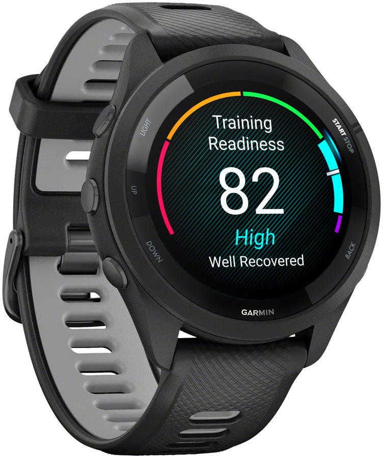 Garmin Forerunner 265 GPS Smartwatch - 46mm, Black Bezel and Case, Black/Powder Gray Silicone Band MPN: 010-02810-00 UPC: 753759313654 Fitness Computers Forerunner 265 GPS Smartwatch