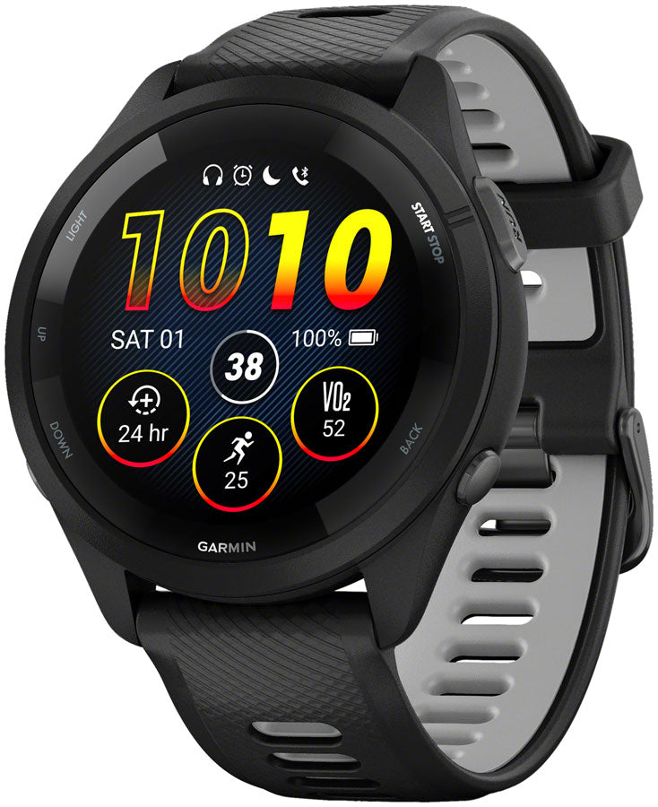 Garmin Forerunner 265 GPS Smartwatch - 46mm, Black Bezel and Case, Black/Powder Gray Silicone Band MPN: 010-02810-00 UPC: 753759313654 Fitness Computers Forerunner 265 GPS Smartwatch