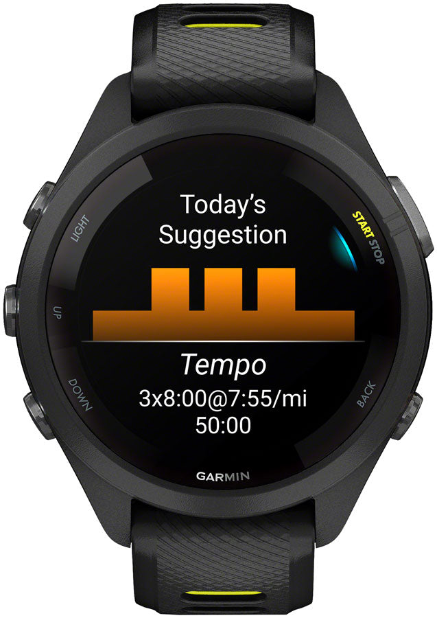 Garmin Forerunner 265S GPS Smartwatch - 42mm, Black Bezel and Case, Black/Amp Yellow Silicone Band - Fitness Computers - Forerunner 265S GPS Smartwatch