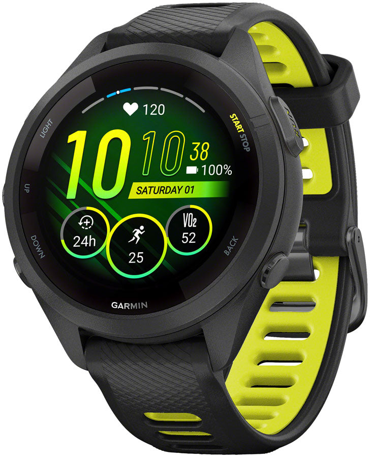 Garmin Forerunner 265S GPS Smartwatch - 42mm, Black Bezel and Case, Black/Amp Yellow Silicone Band MPN: 010-02810-03 UPC: 753759313685 Fitness Computers Forerunner 265S GPS Smartwatch