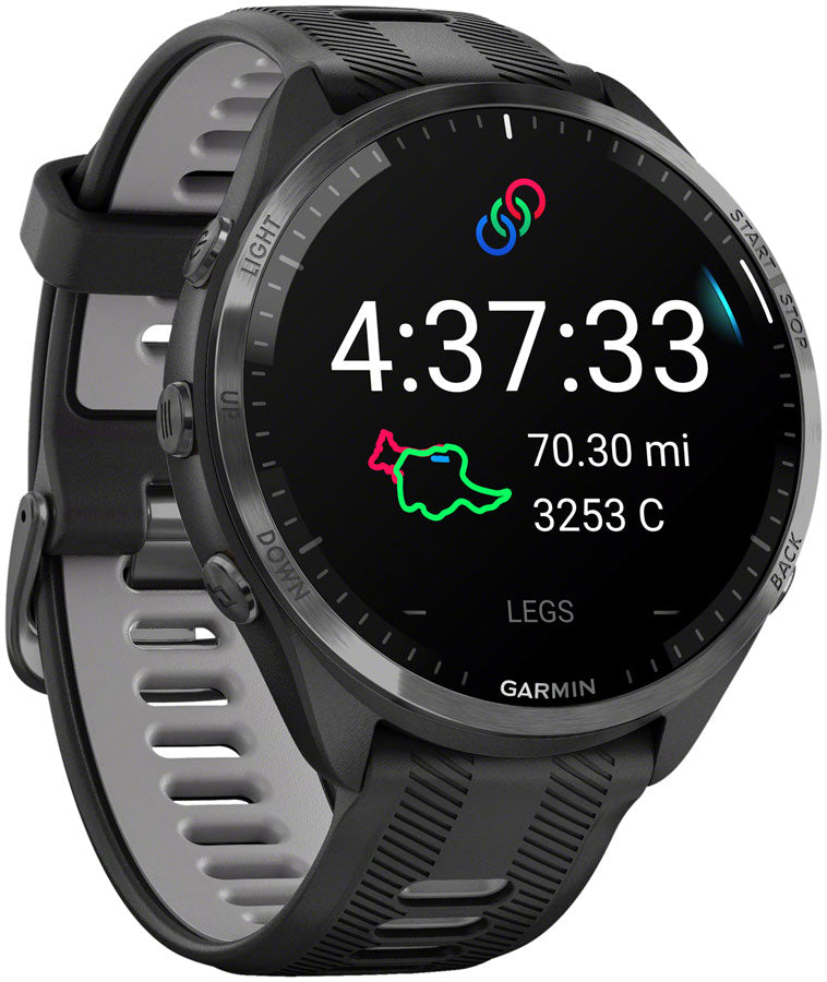 Garmin Forerunner 965 GPS Smartwatch - 47mm, Carbon Gray DLC Titanium Bezel, Black Case and Black/Powder Gray Silicone MPN: 010-02809-00 UPC: 753759313838 Fitness Computers Forerunner 965 GPS Smartwatch