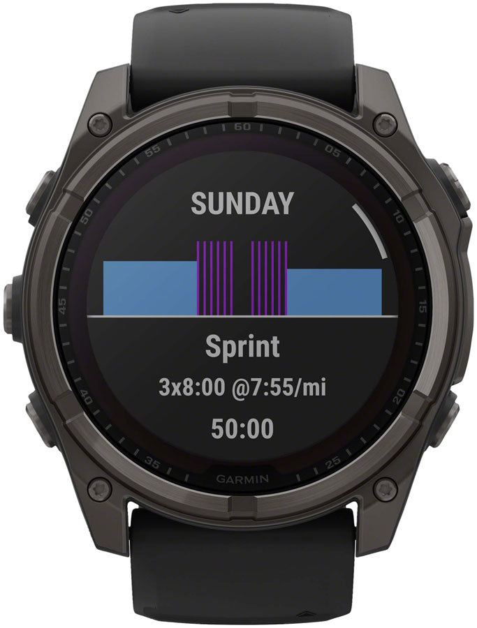 Garmin fenix 8 Smartwatch - 51mm, Solar, Sapphire, Carbon Gray DLC Titanium with Black/Pebble Gray Silicone - Fitness Computers - fenix 8 Smartwatch Solar