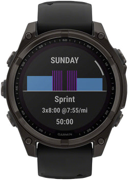 Garmin fenix 8 Smartwatch - 47mm, Solar, Sapphire, Carbon Gray DLC Titanium with Black/Pebble Gray Silicone - Fitness Computers - fenix 8 Smartwatch Solar