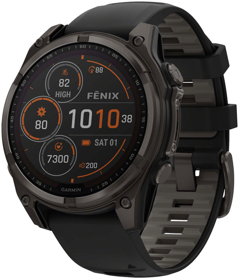 Garmin fenix 8 Smartwatch - 47mm, Solar, Sapphire, Carbon Gray DLC Titanium with Black/Pebble Gray Silicone MPN: 010-02906-10 UPC: 753759339326 Fitness Computers fenix 8 Smartwatch Solar