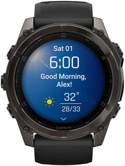 Garmin fenix 8 Smartwatch - 51mm, AMOLED, Sapphire, Carbon Gray DLC Titanium with Black/Pebble Gray Silicone - Fitness Computers - fenix 8 Smartwatch AMOLED Sapphire