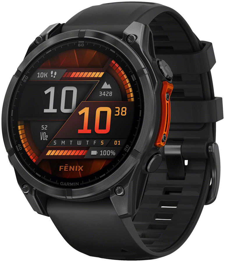 Garmin fenix 8 Smartwatch - 47mm, AMOLED, Sapphire, Carbon Gray DLC Titanium with Black/Pebble Gray Silicone