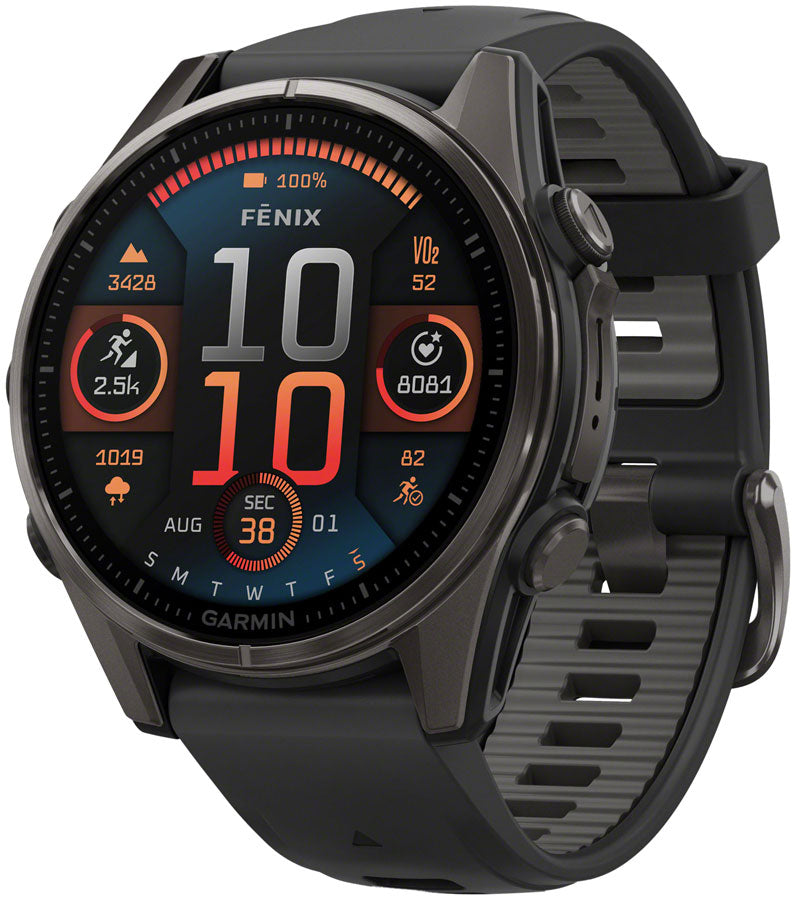 Garmin fenix 8 Smartwatch - 43mm, AMOLED, Sapphire, Carbon Gray DLC Titanium with Black/Pebble Gray Silicone