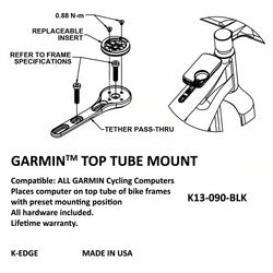 K-EDGE Garmin Top Tube Mount - Black - Computer Mount Kit/Adapter - Top Tube Computer Mount