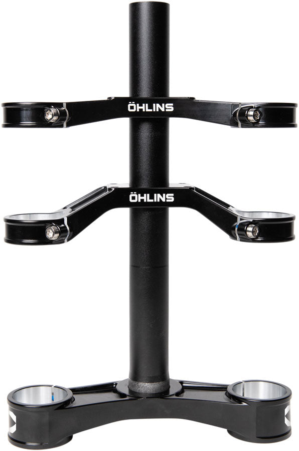 Ohlins DH38 Suspension Fork Crownset - 46mm Offset, Flat and Riser Upper Crowns, Includes Fork Bumpers MPN: 19233-08 UPC: 840153633485 Crown/Steerer/Uppertube Assembly DH38 Suspension Fork Crownset
