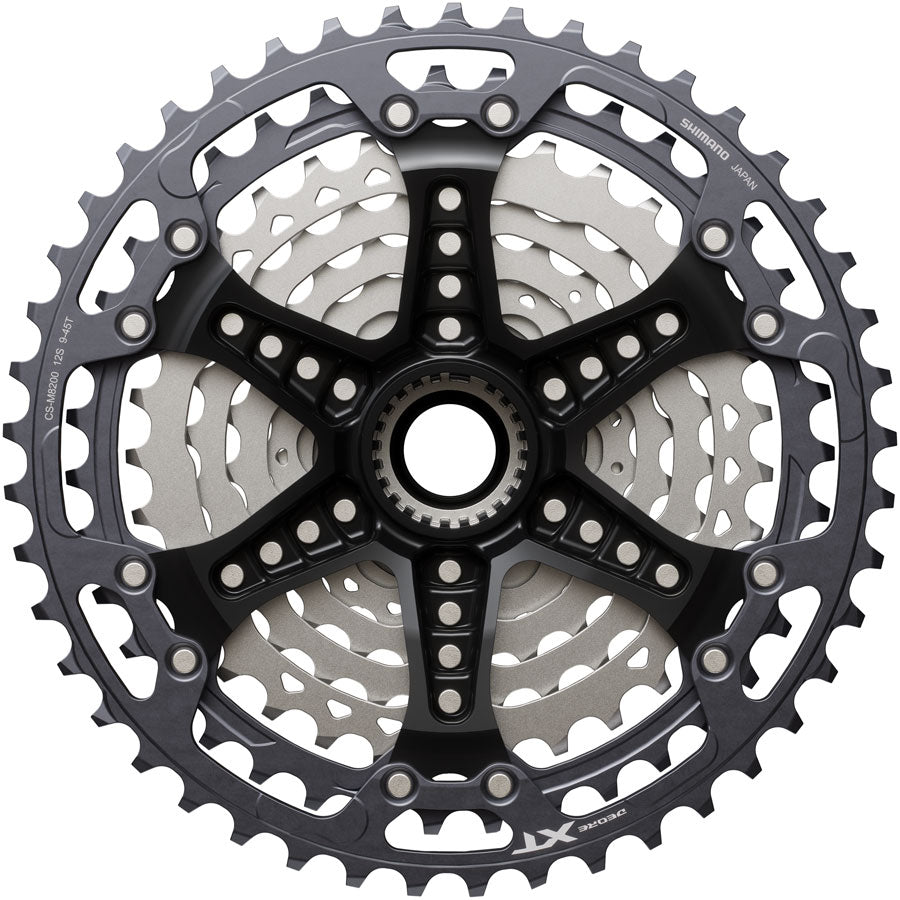 Shimano Deore XT CS-M8200-12 Cassette - 12-Speed, 9-45t, Hyperglide+, Micro Spline, Gray/Silver MPN: ICSM8200945 UPC: 192790305486 Cassettes Deore XT CS-M8200 12-Speed Cassette