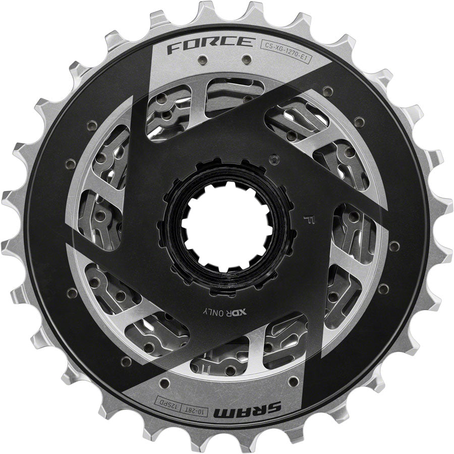 SRAM Force XG-1270 Cassette - 12-Speed, 10-28t, Silver, For XDR Driver Body, E1 MPN: 00.2418.159.000 UPC: 710845915222 Cassettes Force AXS XG-1270 12-Speed Cassette