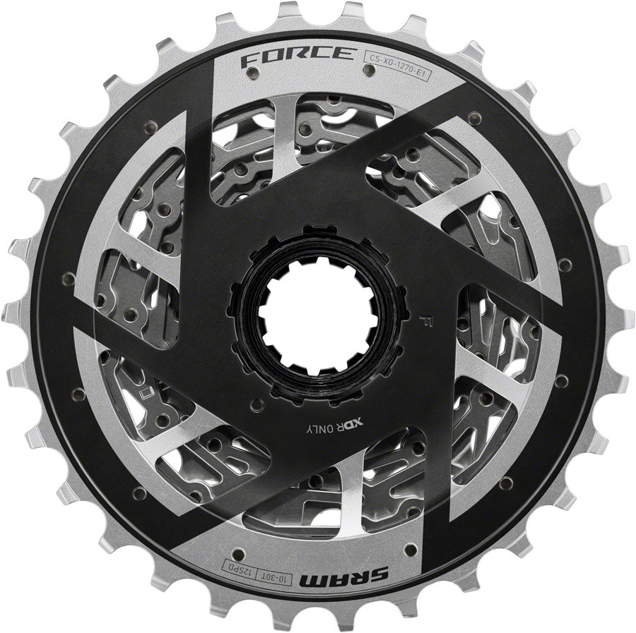 SRAM Force XG-1270 Cassette - 12-Speed, 10-30t, Silver, For XDR Driver Body, E1 MPN: 00.2418.159.001 UPC: 710845915239 Cassettes Force AXS XG-1270 12-Speed Cassette