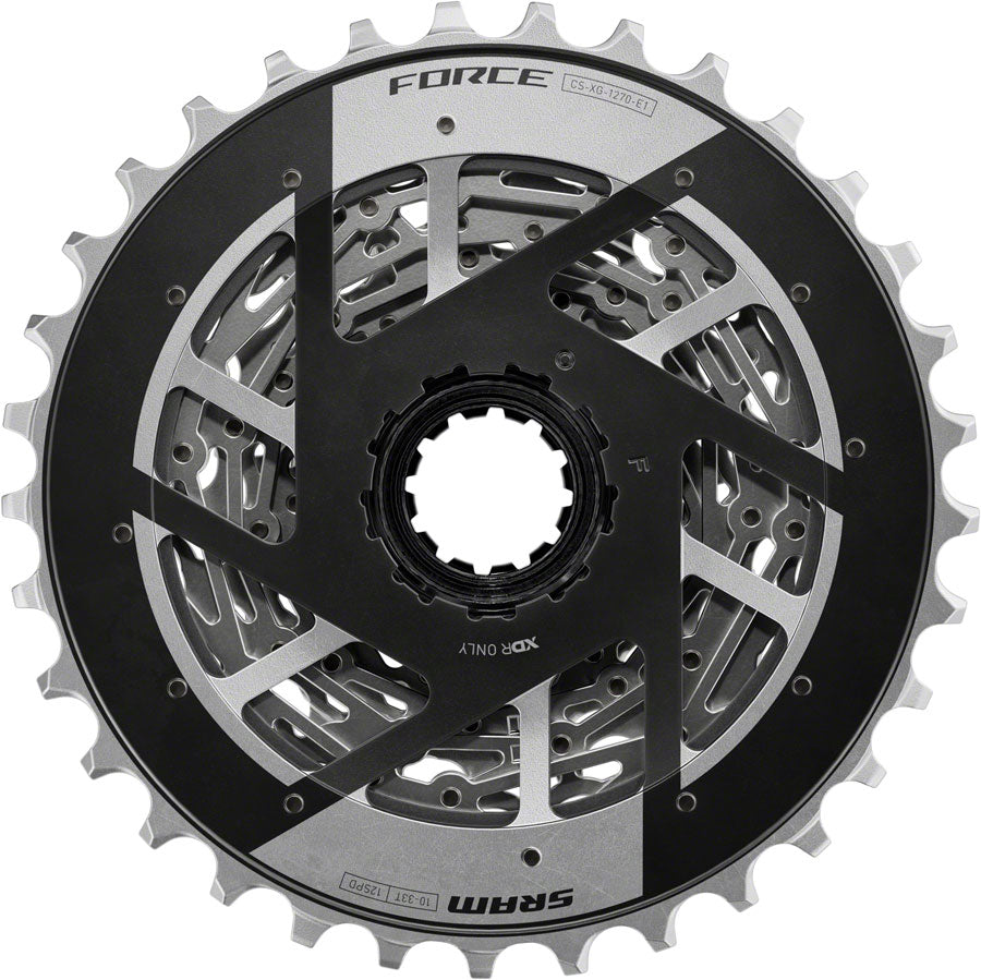 SRAM Force XG-1270 Cassette - 12-Speed, 10-33t, Silver, For XDR Driver Body, E1 MPN: 00.2418.159.002 UPC: 710845915246 Cassettes Force AXS XG-1270 12-Speed Cassette