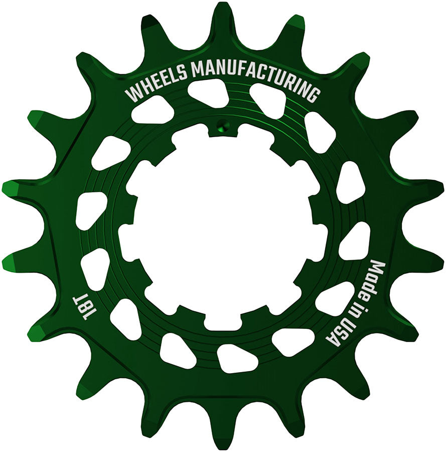 Wheels Manufacturing SOLO HG Cog - 18t, Fits SOLO-HG Kits, Green MPN: SOLO-HG-18T-8 UPC: 810124713713 Driver and Single Cog Solo-HG Narrow-Wide Single Speed Cog