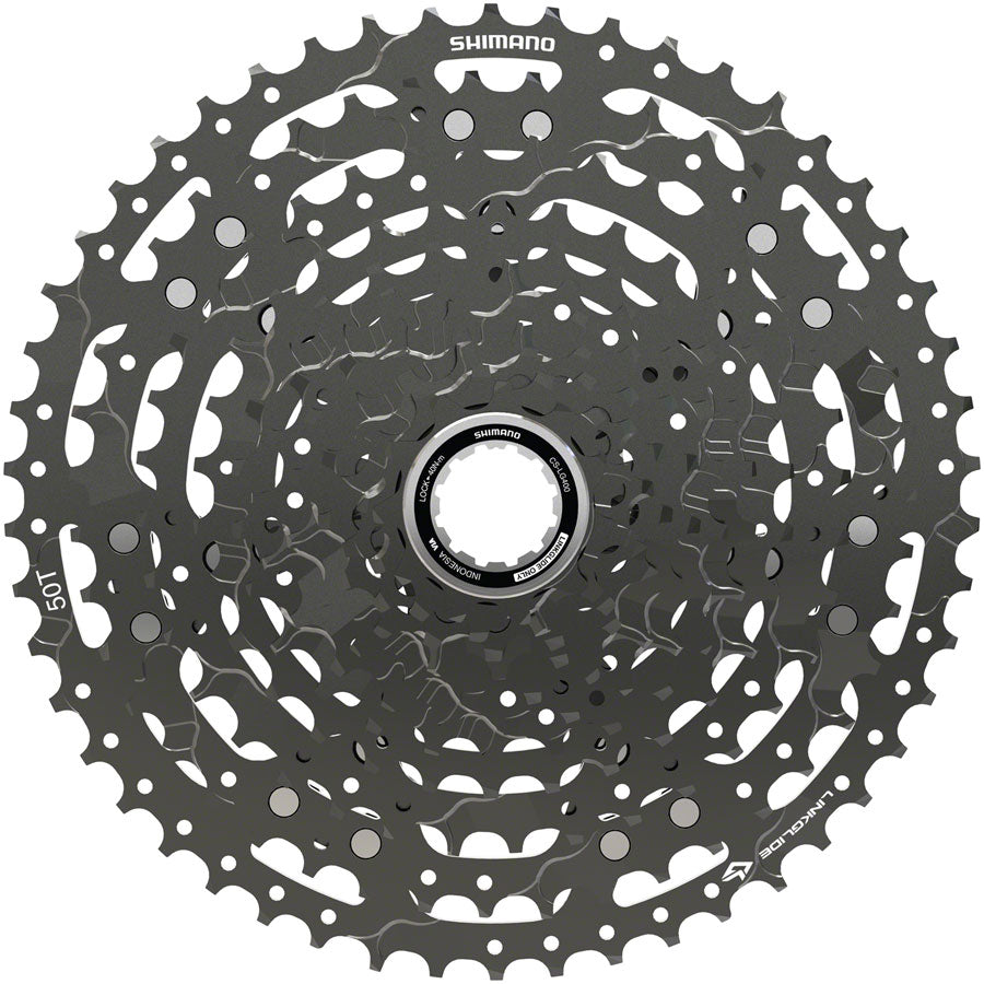 Shimano CUES  CS-LG400-11 Cassette - 11 Speed, 11-50t, LINKGLIDE, Black MPN: ECSLG40011150 UPC: 192790171746 Cassettes CUES CS-LG400 LINKGLIDE Cassette